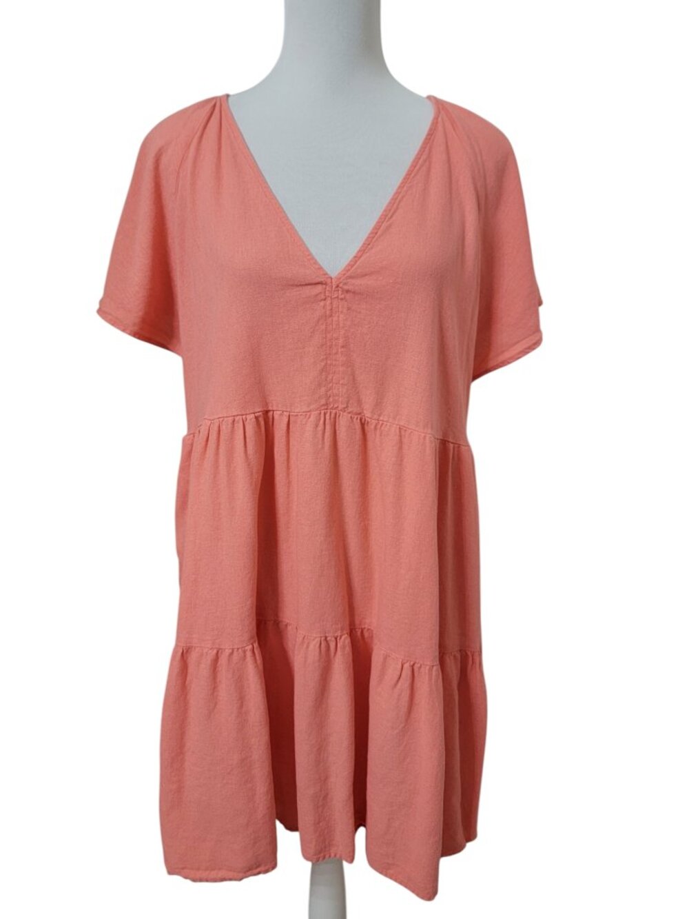 Universal Thread Size L Coral Flutter Short Sleeve Babydoll Dress, Tiered Skirt